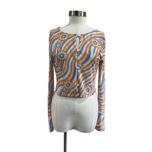 Rue21 Retro Floral Mesh Long Sleeve Top Sz XL Y2K Sheer Stretch Trendy